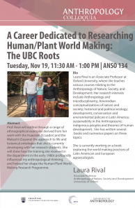 November 19, 2019 ‘A Career Dedicated to Researching Human/Plant World Making: The UBC Roots